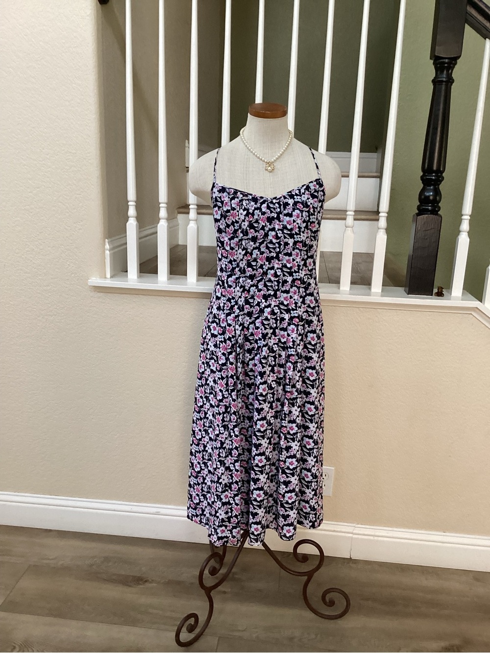 BANANA REPUBLIC Floral Spaghetti-Strap Midi Dress in Black and Pink